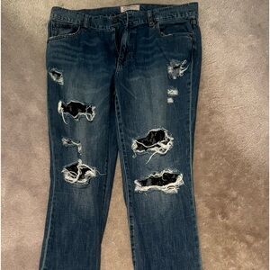 BCBG DISTRESSED JEANS WITH BLACK  LACE INSERT….SIZE 27